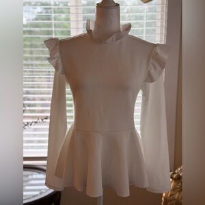 SHEIN White Long Sleeve Blouse With Ruffle Details